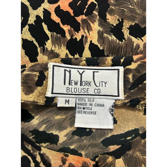 NYC Blouse Co Silk Leopard Print Short Sleeve Top Women’s M Animal Print Vintage - Picture 7 of 10